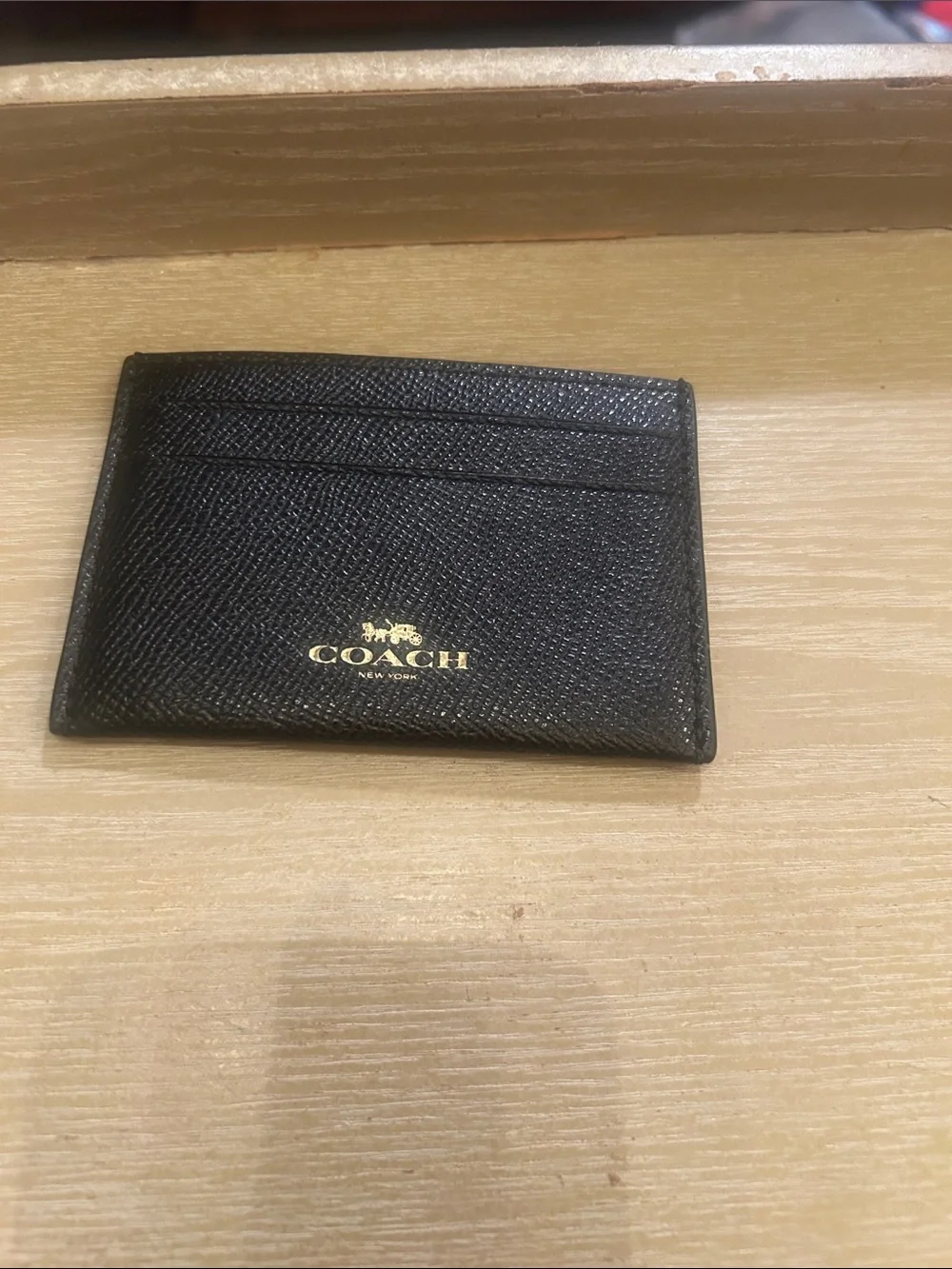 NWoT Coach Black Textured Leather Card Holder with Gold Logo
